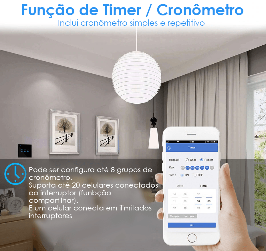 Interruptor Inteligente WiFi Touch - Mimos&Mais