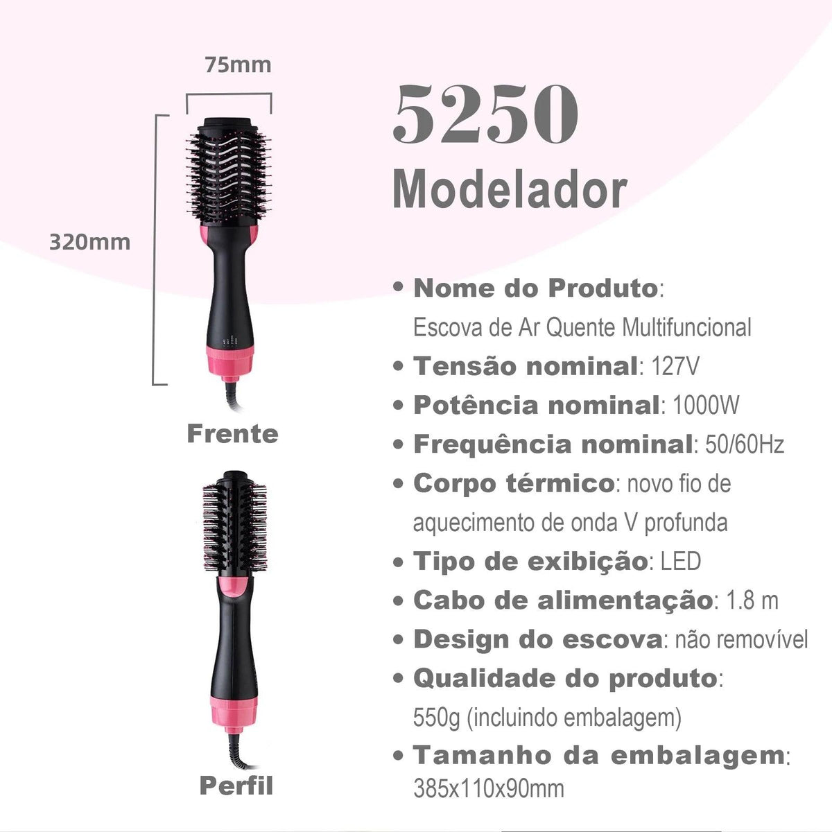 Escova Secadora e Modeladora 3 em 1 - Mimos&Mais